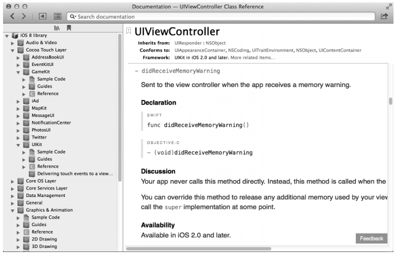 Xcode API幫助界面