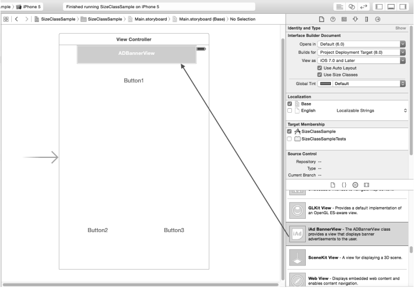 在Interface Builder設(shè)計(jì)器中添加橫幅廣告欄