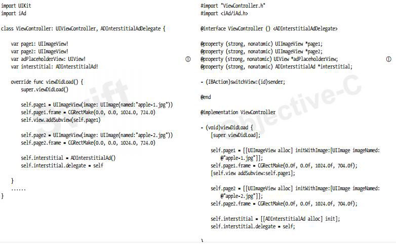 ViewController中有關(guān)ADInterstitialAdDelegate委托協(xié)議的實(shí)現(xiàn)代碼