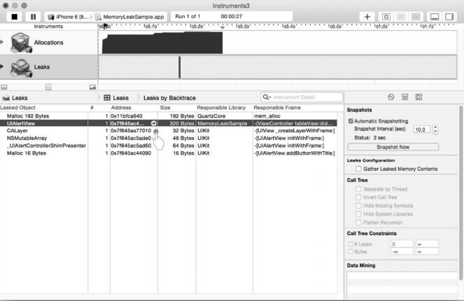 Instruments檢測(cè)到的內(nèi)存泄漏