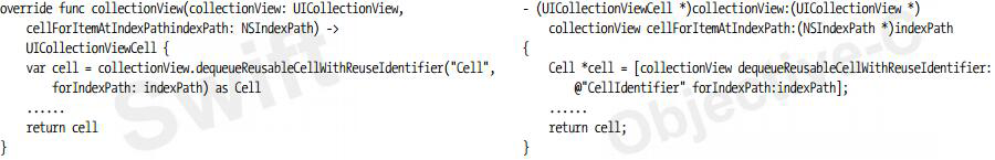 使用UICollectionView的dequeueReusableCellWithReuseIdentifier:forIndexPath:方法獲得可重用的單元格，模式代碼